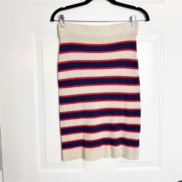 Mo: Vint Anthropologie angora blend Stripe sweater skirt Blue red cream Sz Small - Picture 1 of 4